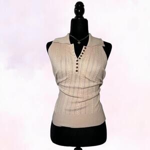 Heartloom Cream Sleeveless Button Up Top Preppy Chic